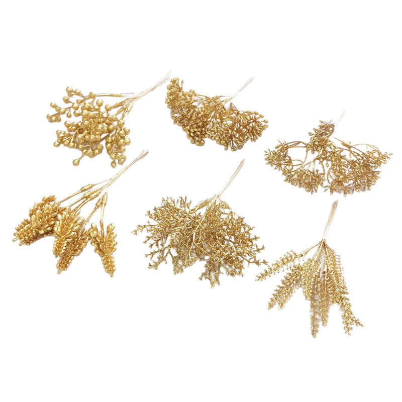 Gilded Christmas Pine Pick, 8" Realistic Cedar Stem, Gold Tipped Faux Greenery for Holiday Wreaths, DIY Crafts & Winter Decor
