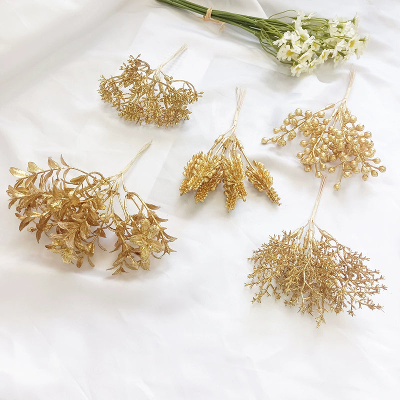 Gilded Christmas Pine Pick, 8" Realistic Cedar Stem, Gold Tipped Faux Greenery for Holiday Wreaths, DIY Crafts & Winter Decor