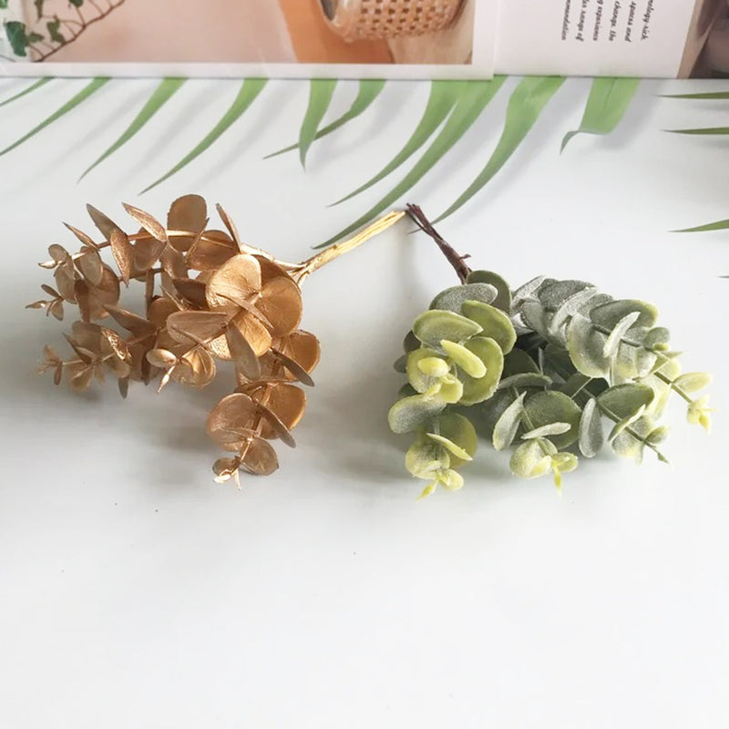 Faux Silver Dollar Eucalyptus Stems, 5.5" Small Money Plant Leaf Picks, Realistic Greenery for Bud Vase Filler, Wedding Decor & DIY Crafts
