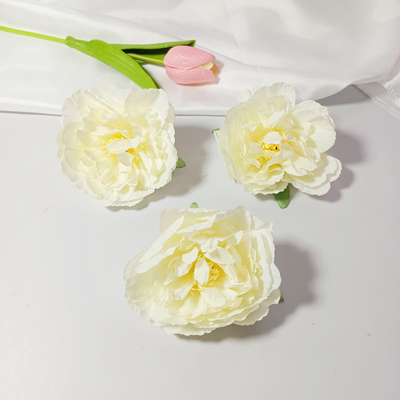 10 Pcs Lush 4" Silk Peony Flower Heads, Cream White Faux Peonies for DIY Wedding Bouquets, Centerpieces, Home Decor & Floral Crafts