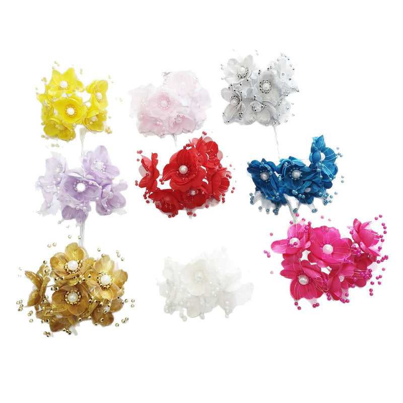 White Pearl Berry Spray, 4.5" Faux Beaded Floral Picks, Dainty Stems for DIY Wedding Bouquets, Corsages, Hair Accessories & Crafts