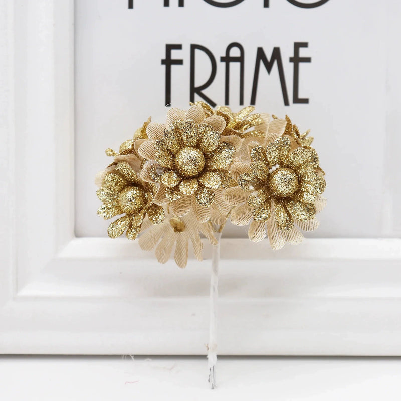 Faux Peony & Rose Floral Bouquet - 4.5" Real-Touch Gold & Silver Corsage, Perfect for Weddings, Events, Home Decor, DIY Gifts