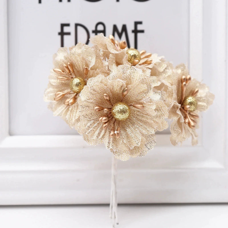 Faux Peony & Rose Floral Bouquet - 4.5" Real-Touch Gold & Silver Corsage, Perfect for Weddings, Events, Home Decor, DIY Gifts