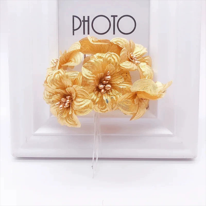 Faux Peony & Rose Floral Bouquet - 4.5" Real-Touch Gold & Silver Corsage, Perfect for Weddings, Events, Home Decor, DIY Gifts