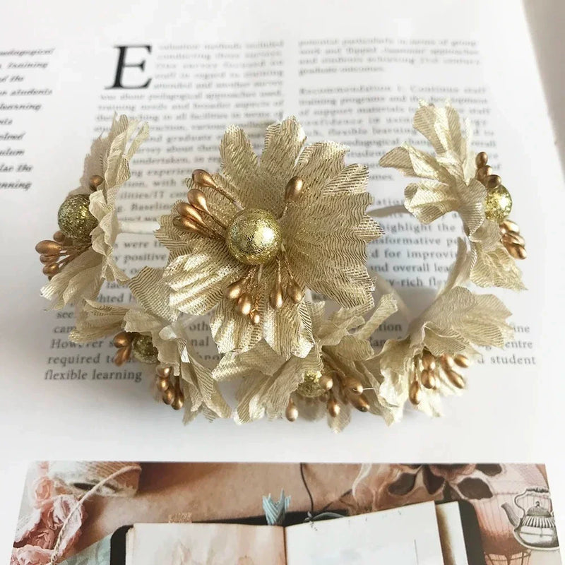 Faux Peony & Rose Floral Bouquet - 4.5" Real-Touch Gold & Silver Corsage, Perfect for Weddings, Events, Home Decor, DIY Gifts