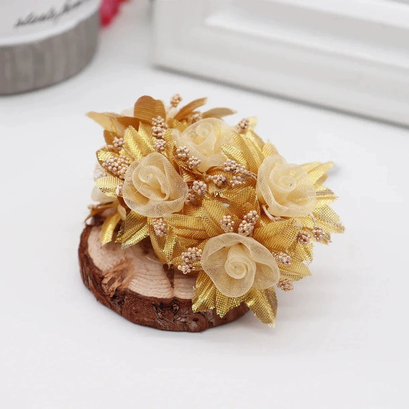 Faux Peony & Rose Floral Bouquet - 4.5" Real-Touch Gold & Silver Corsage, Perfect for Weddings, Events, Home Decor, DIY Gifts