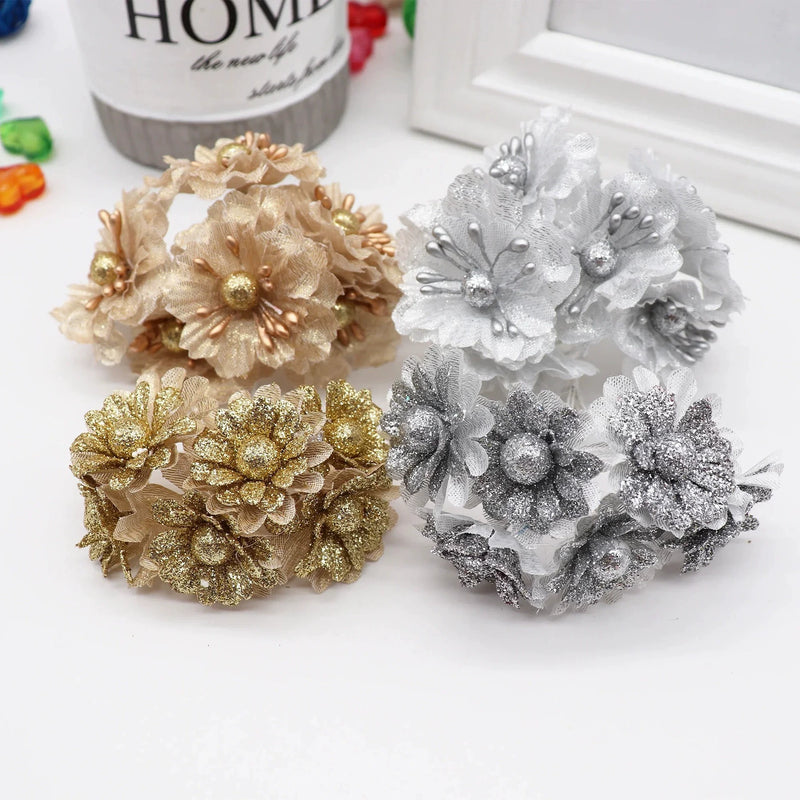 Faux Peony & Rose Floral Bouquet - 4.5" Real-Touch Gold & Silver Corsage, Perfect for Weddings, Events, Home Decor, DIY Gifts