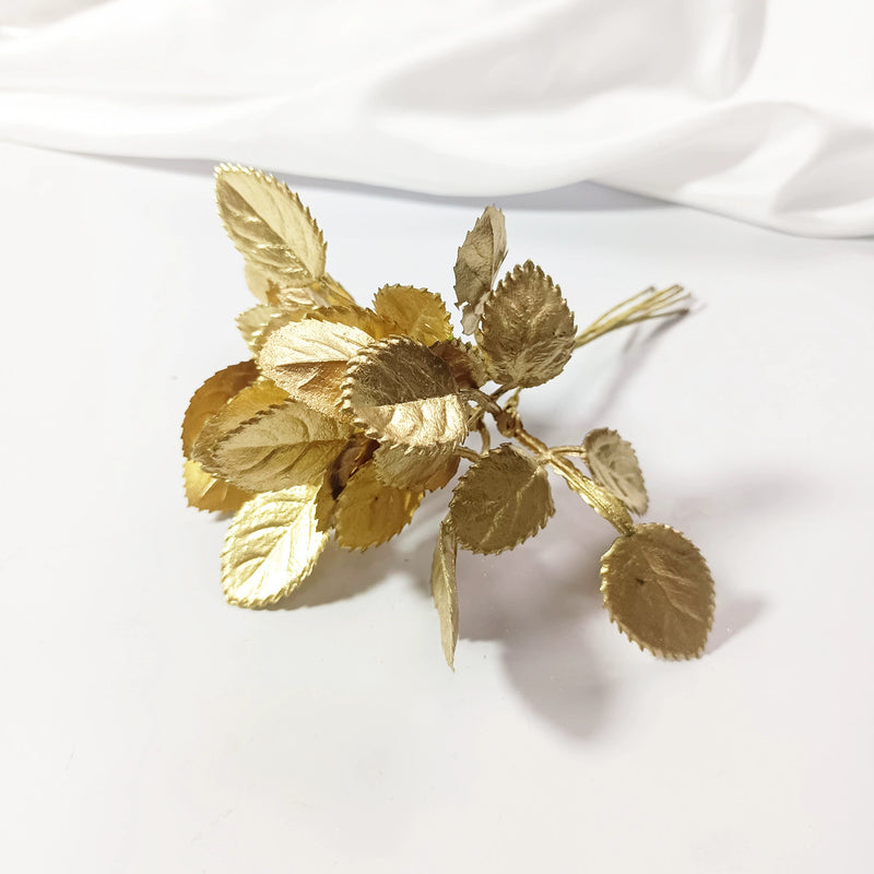 Faux Gold Leaf Stem, 5.5" Metallic Gilded Leaf Pick for DIY Wreaths, Corsages, Wedding Centerpieces & Holiday Floral Arrangements