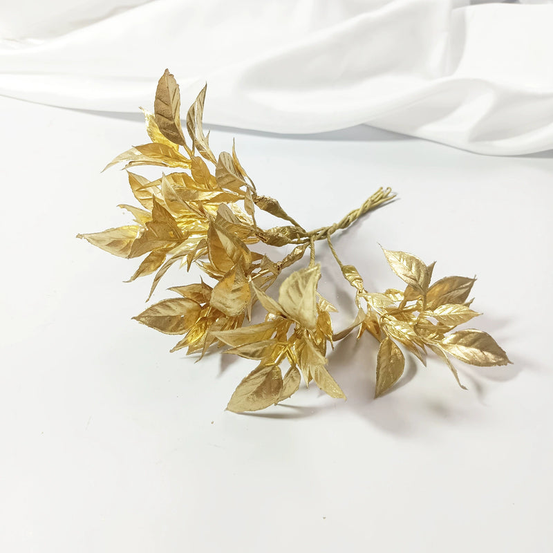 Faux Gold Leaf Stem, 5.5" Metallic Gilded Leaf Pick for DIY Wreaths, Corsages, Wedding Centerpieces & Holiday Floral Arrangements