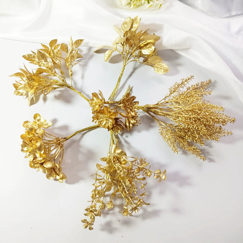 Faux Gold Leaf Stem, 5.5" Metallic Gilded Leaf Pick for DIY Wreaths, Corsages, Wedding Centerpieces & Holiday Floral Arrangements