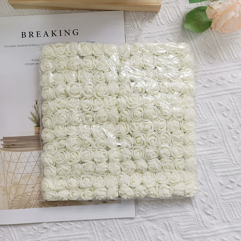 144 Pcs Mini Foam Roses, 1" Inch Small Artificial Flowers with Lace Accent, Bulk Craft Roses for DIY Wedding Bouquets, Wreaths & Party Decor