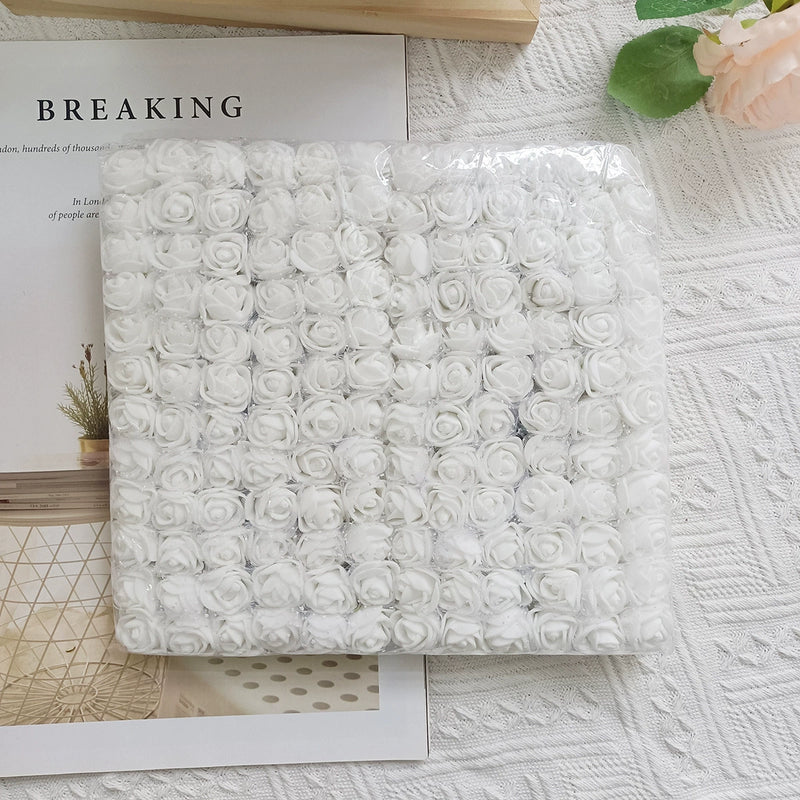 144 Pcs Mini Foam Roses, 1" Inch Small Artificial Flowers with Lace Accent, Bulk Craft Roses for DIY Wedding Bouquets, Wreaths & Party Decor