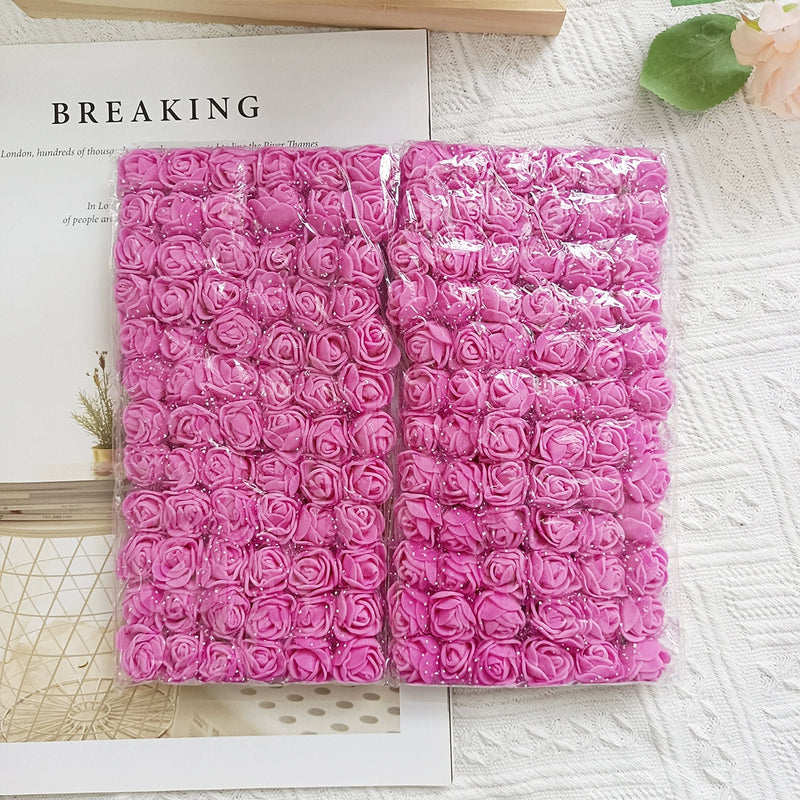 144 Pcs Mini Foam Roses, 1" Inch Small Artificial Flowers with Lace Accent, Bulk Craft Roses for DIY Wedding Bouquets, Wreaths & Party Decor