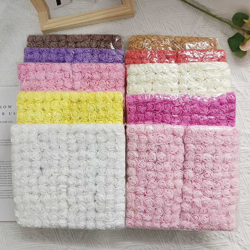 144 Pcs Mini Foam Roses, 1" Inch Small Artificial Flowers with Lace Accent, Bulk Craft Roses for DIY Wedding Bouquets, Wreaths & Party Decor