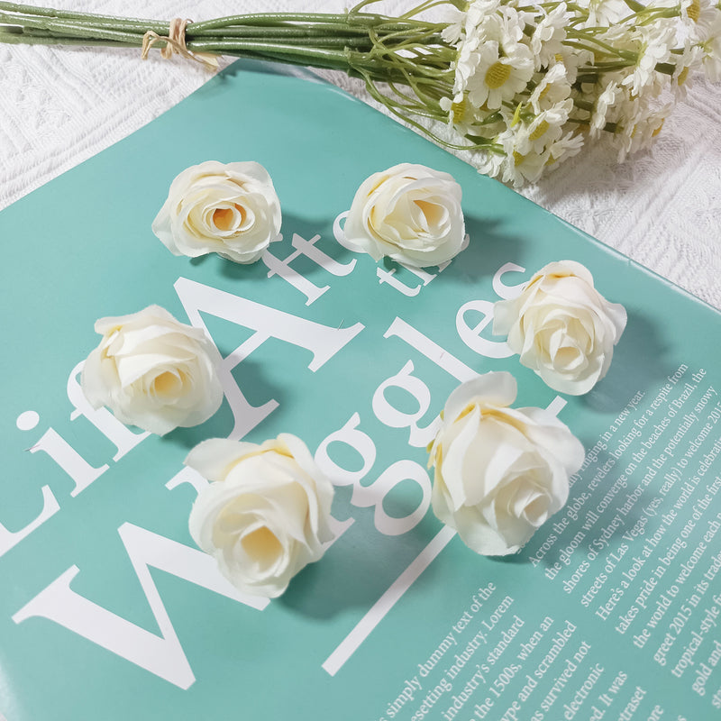 Small Artificial Rose Heads, 1.5" Realistic Silk Faux Roses for DIY Crafts, Wedding Decor, Corsages, Boutonnieres & Home Florals