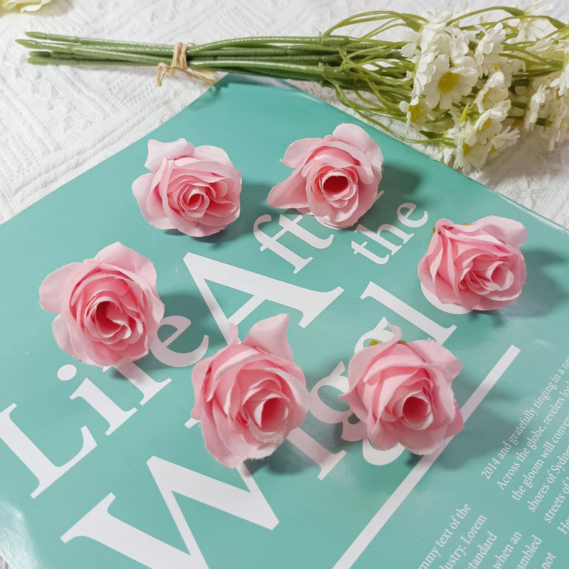 Small Artificial Rose Heads, 1.5" Realistic Silk Faux Roses for DIY Crafts, Wedding Decor, Corsages, Boutonnieres & Home Florals