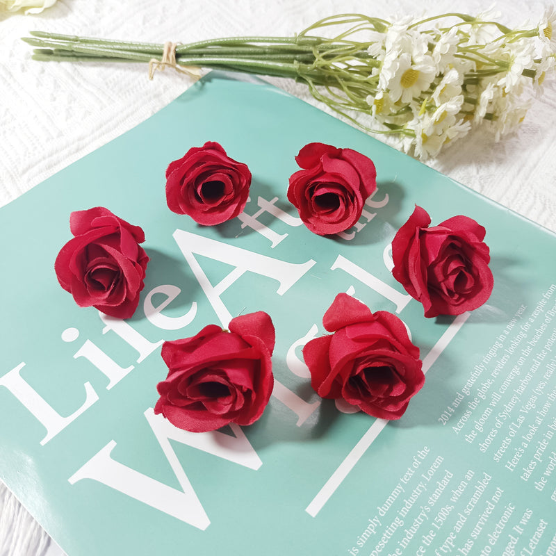 Small Artificial Rose Heads, 1.5" Realistic Silk Faux Roses for DIY Crafts, Wedding Decor, Corsages, Boutonnieres & Home Florals