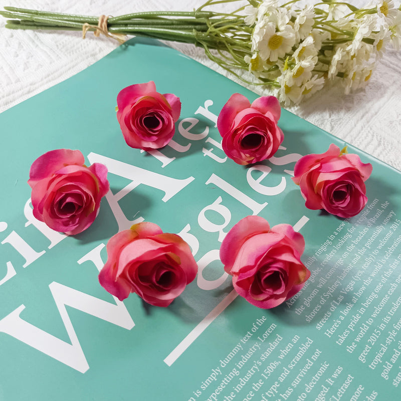 Small Artificial Rose Heads, 1.5" Realistic Silk Faux Roses for DIY Crafts, Wedding Decor, Corsages, Boutonnieres & Home Florals