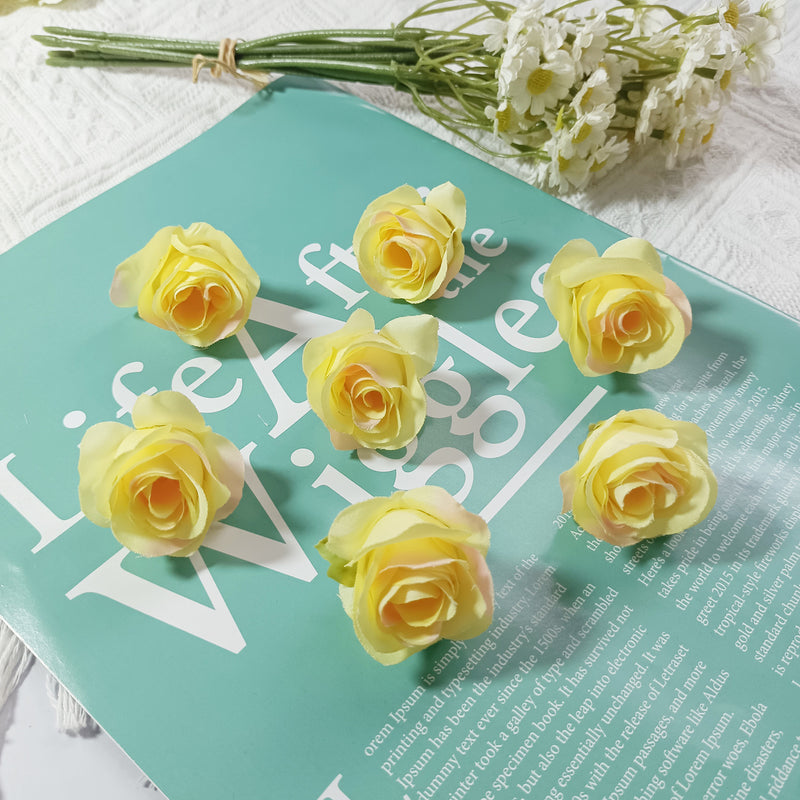 Small Artificial Rose Heads, 1.5" Realistic Silk Faux Roses for DIY Crafts, Wedding Decor, Corsages, Boutonnieres & Home Florals