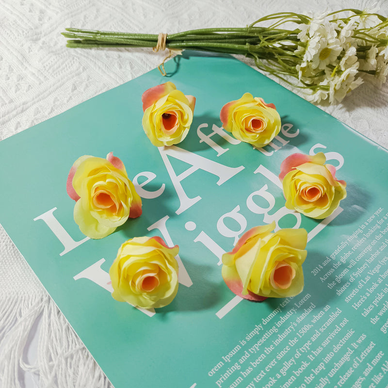 Small Artificial Rose Heads, 1.5" Realistic Silk Faux Roses for DIY Crafts, Wedding Decor, Corsages, Boutonnieres & Home Florals