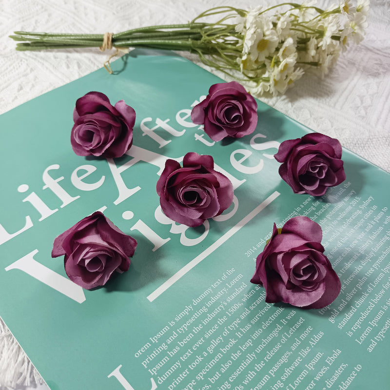 Small Artificial Rose Heads, 1.5" Realistic Silk Faux Roses for DIY Crafts, Wedding Decor, Corsages, Boutonnieres & Home Florals