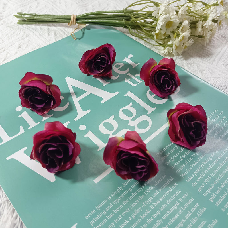 Small Artificial Rose Heads, 1.5" Realistic Silk Faux Roses for DIY Crafts, Wedding Decor, Corsages, Boutonnieres & Home Florals