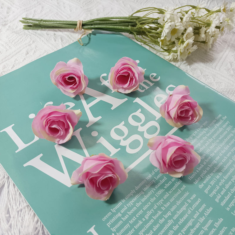 Small Artificial Rose Heads, 1.5" Realistic Silk Faux Roses for DIY Crafts, Wedding Decor, Corsages, Boutonnieres & Home Florals