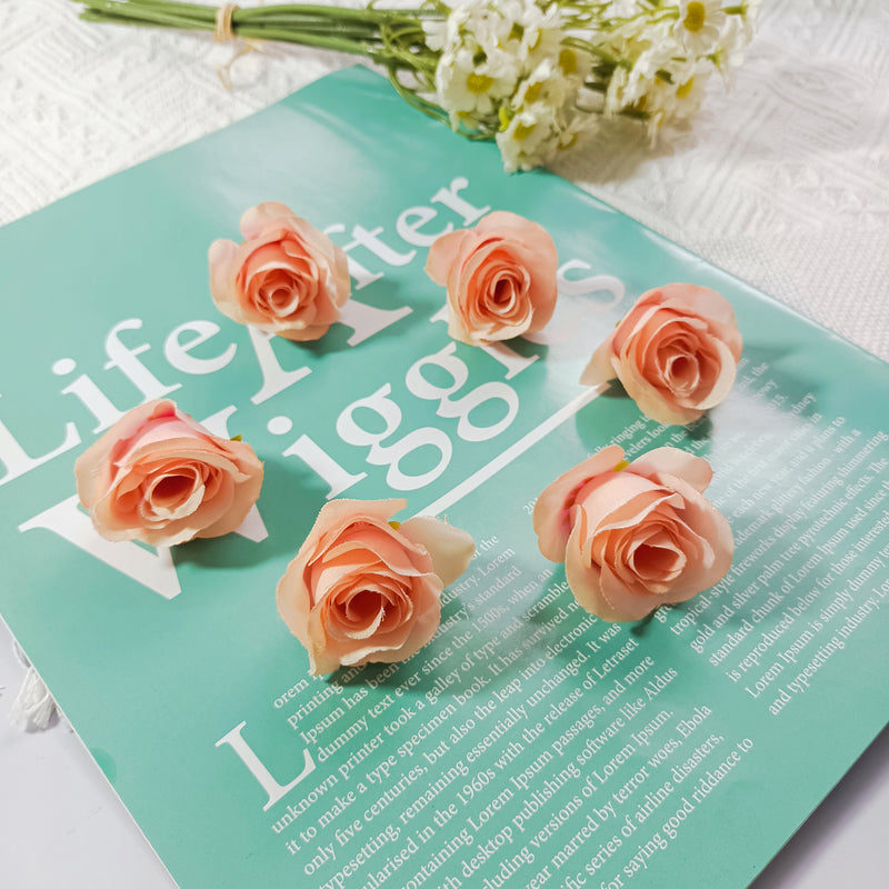 Small Artificial Rose Heads, 1.5" Realistic Silk Faux Roses for DIY Crafts, Wedding Decor, Corsages, Boutonnieres & Home Florals