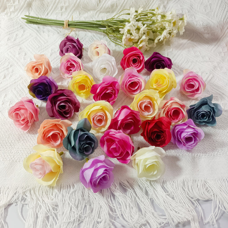 Small Artificial Rose Heads, 1.5" Realistic Silk Faux Roses for DIY Crafts, Wedding Decor, Corsages, Boutonnieres & Home Florals