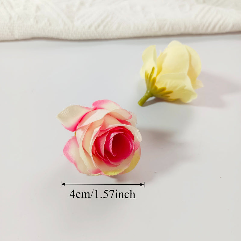 Small Artificial Rose Heads, 1.5" Realistic Silk Faux Roses for DIY Crafts, Wedding Decor, Corsages, Boutonnieres & Home Florals
