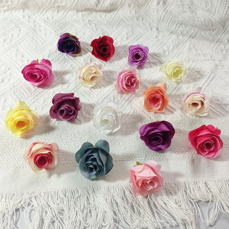 Small Artificial Rose Heads, 1.5" Realistic Silk Faux Roses for DIY Crafts, Wedding Decor, Corsages, Boutonnieres & Home Florals