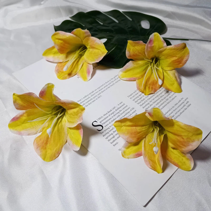 Large 4-Inch Realistic Lily Flower Heads, Bulk Faux Silk Lilies for DIY Wedding Bouquets, Centerpieces, Wreaths & Home Decor Crafts
