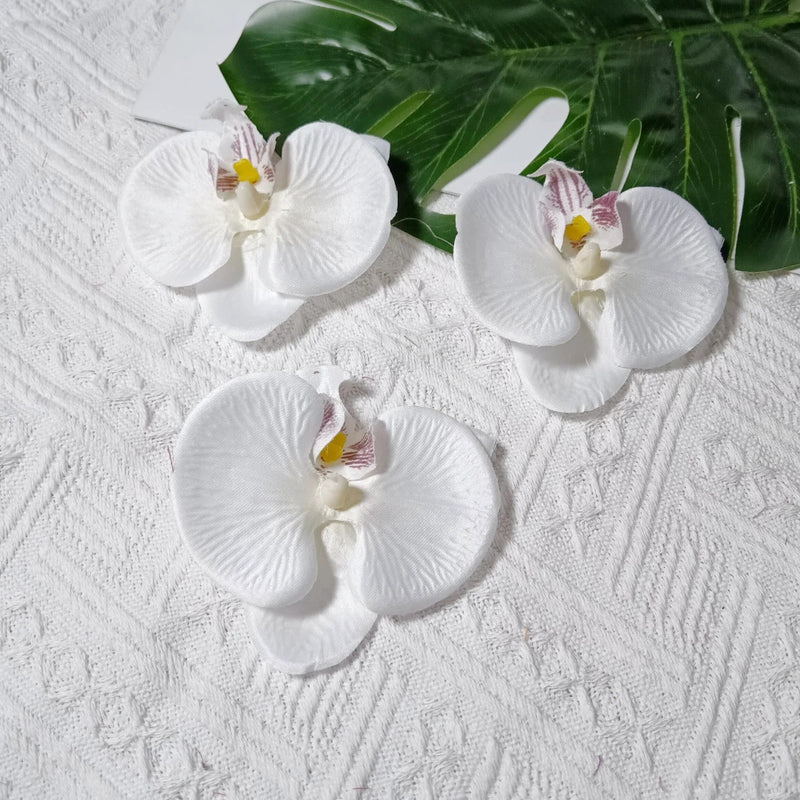 Faux Orchid Heads, 3" Lifelike Phalaenopsis Blooms, Realistic Silk Flowers for DIY Wedding Bouquets, Centerpieces, Hair Clips, Wreaths, Event & Home Decor