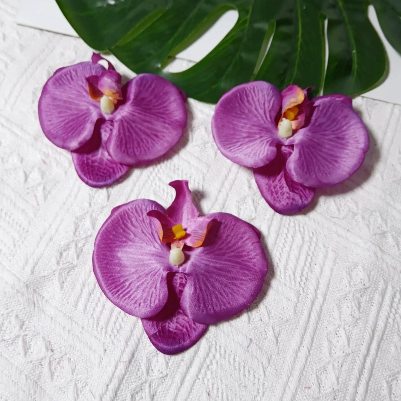 Faux Orchid Heads, 3" Lifelike Phalaenopsis Blooms, Realistic Silk Flowers for DIY Wedding Bouquets, Centerpieces, Hair Clips, Wreaths, Event & Home Decor