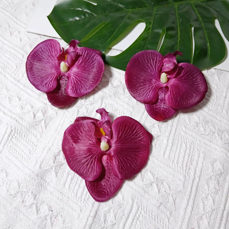 Faux Orchid Heads, 3" Lifelike Phalaenopsis Blooms, Realistic Silk Flowers for DIY Wedding Bouquets, Centerpieces, Hair Clips, Wreaths, Event & Home Decor