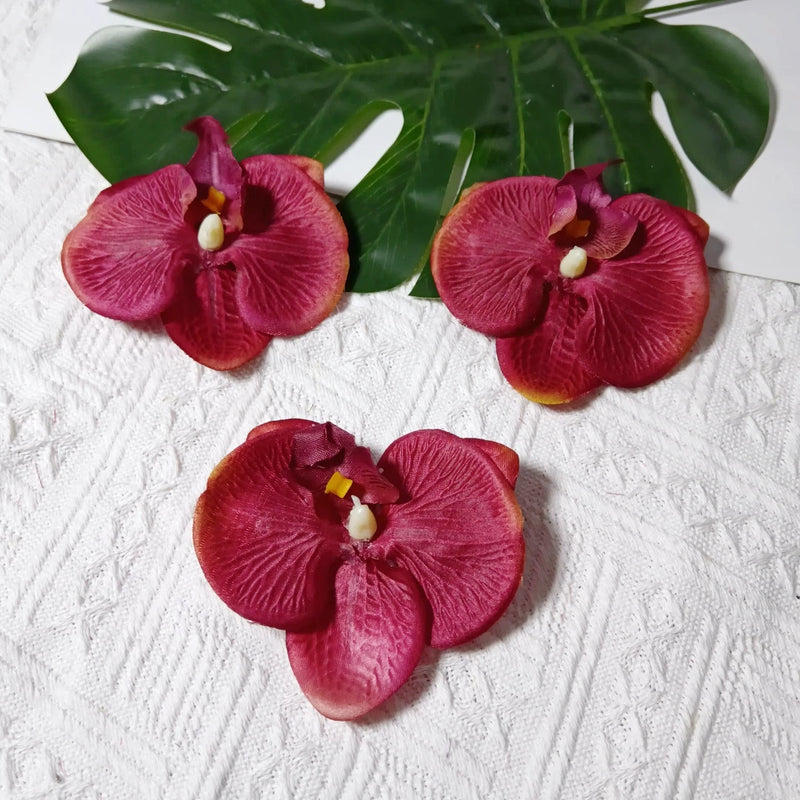 Faux Orchid Heads, 3" Lifelike Phalaenopsis Blooms, Realistic Silk Flowers for DIY Wedding Bouquets, Centerpieces, Hair Clips, Wreaths, Event & Home Decor