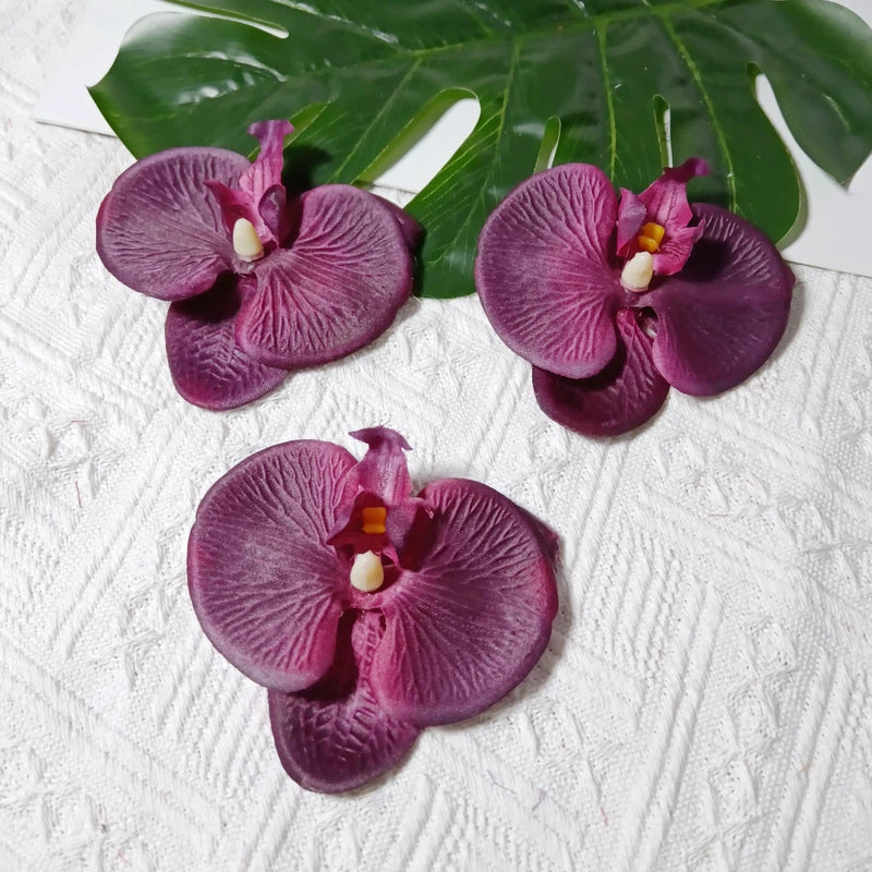 Faux Orchid Heads, 3" Lifelike Phalaenopsis Blooms, Realistic Silk Flowers for DIY Wedding Bouquets, Centerpieces, Hair Clips, Wreaths, Event & Home Decor