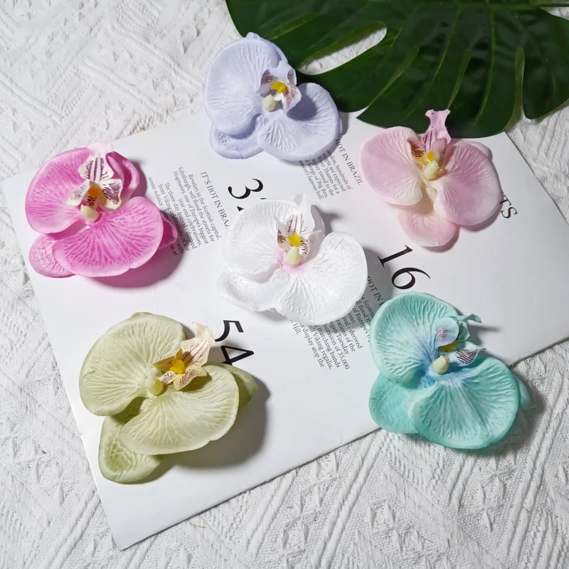Faux Orchid Heads, 3" Lifelike Phalaenopsis Blooms, Realistic Silk Flowers for DIY Wedding Bouquets, Centerpieces, Hair Clips, Wreaths, Event & Home Decor