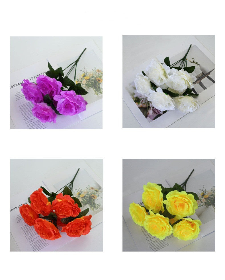 6 Head Faux Rose Bouquet, 14" Lifelike Artificial Roses with Large 4" Blooms, Silk Flowers for Wedding Bouquets, Vase Arrangements, and DIY Home Decor
