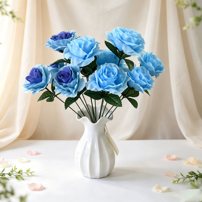 6 Head Faux Rose Bouquet, 14" Lifelike Artificial Roses with Large 4" Blooms, Silk Flowers for Wedding Bouquets, Vase Arrangements, and DIY Home Decor