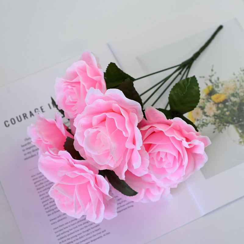 6 Head Faux Rose Bouquet, 14" Lifelike Artificial Roses with Large 4" Blooms, Silk Flowers for Wedding Bouquets, Vase Arrangements, and DIY Home Decor