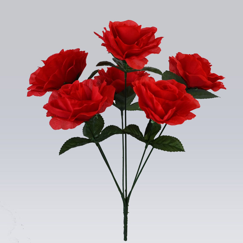 6 Head Faux Rose Bouquet, 14" Lifelike Artificial Roses with Large 4" Blooms, Silk Flowers for Wedding Bouquets, Vase Arrangements, and DIY Home Decor