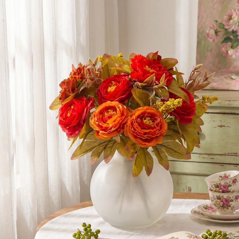 Autumn Wildflower Bouquet, 13" Realistic Faux Flowers Bunch, Rustic Vase Filler for Table Centerpieces, Home Decor, DIY Weddings
