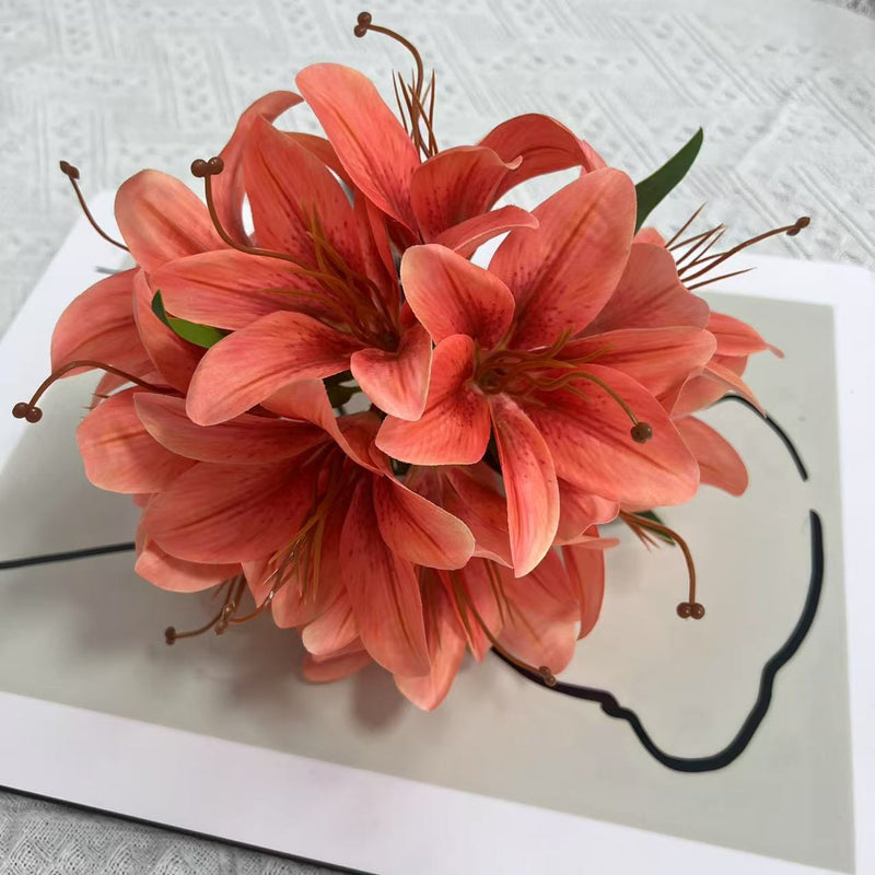 Lifelike Faux Lily Bouquet, 12" Tall Silk Lilies, Realistic Artificial Flowers for Home Decor Centerpiece, Wedding, DIY & Vase Arrangement