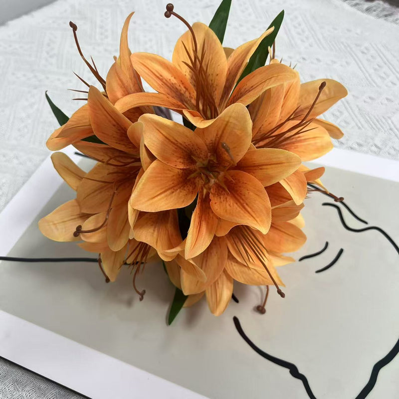 Lifelike Faux Lily Bouquet, 12" Tall Silk Lilies, Realistic Artificial Flowers for Home Decor Centerpiece, Wedding, DIY & Vase Arrangement