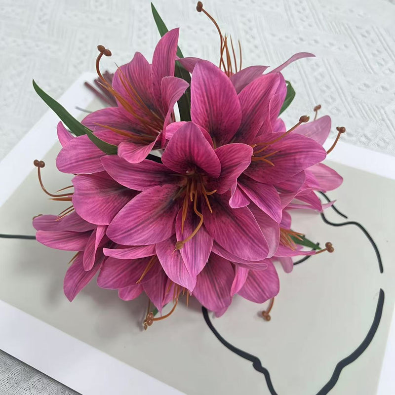 Lifelike Faux Lily Bouquet, 12" Tall Silk Lilies, Realistic Artificial Flowers for Home Decor Centerpiece, Wedding, DIY & Vase Arrangement