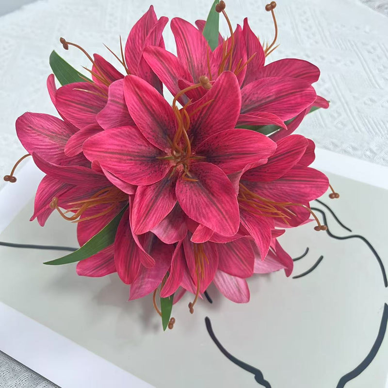 Lifelike Faux Lily Bouquet, 12" Tall Silk Lilies, Realistic Artificial Flowers for Home Decor Centerpiece, Wedding, DIY & Vase Arrangement