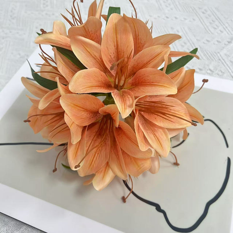 Lifelike Faux Lily Bouquet, 12" Tall Silk Lilies, Realistic Artificial Flowers for Home Decor Centerpiece, Wedding, DIY & Vase Arrangement