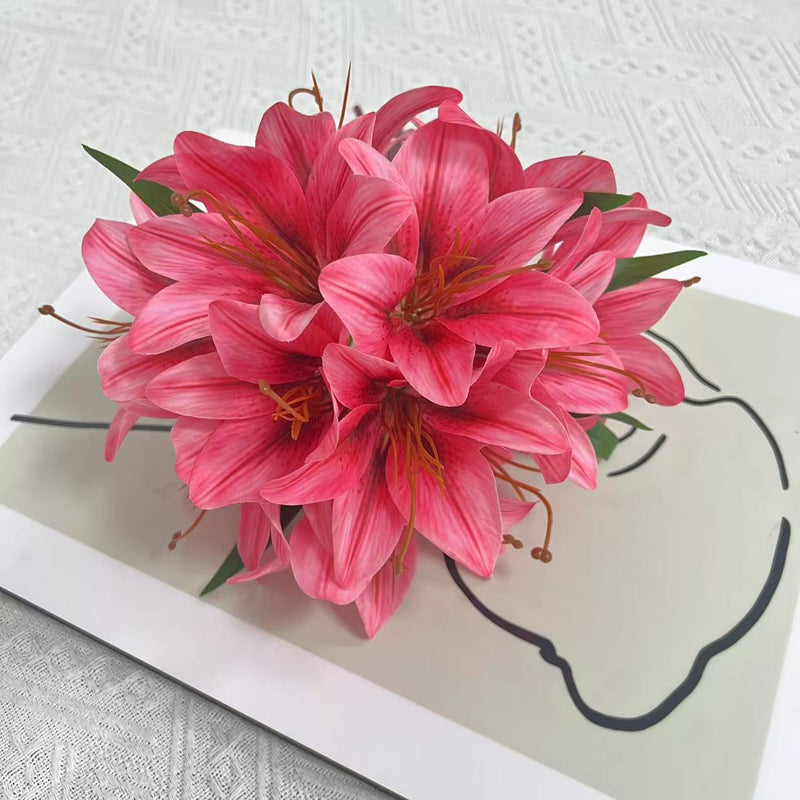 Lifelike Faux Lily Bouquet, 12" Tall Silk Lilies, Realistic Artificial Flowers for Home Decor Centerpiece, Wedding, DIY & Vase Arrangement