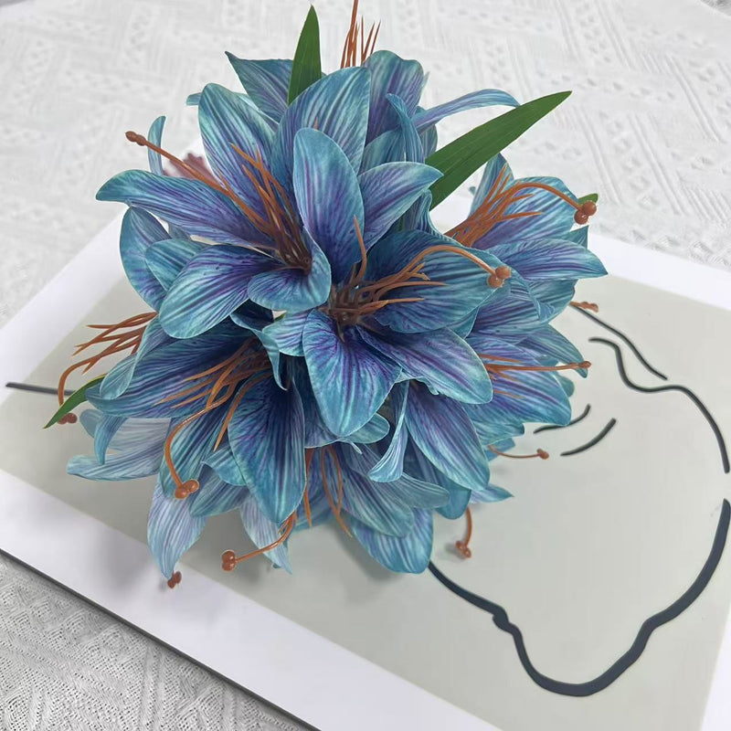 Lifelike Faux Lily Bouquet, 12" Tall Silk Lilies, Realistic Artificial Flowers for Home Decor Centerpiece, Wedding, DIY & Vase Arrangement